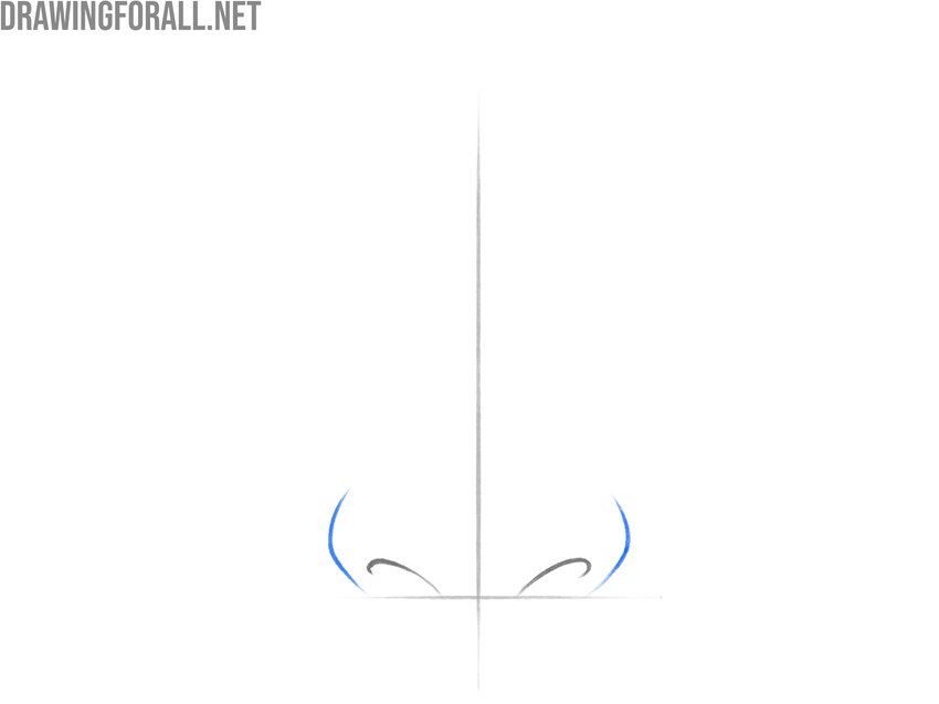 Outlining the anime nose wings with two smooth mirrored curves.