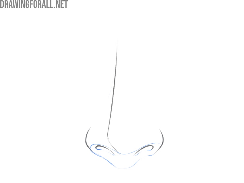 Outlining the shadow shape across the lower part of the anime nose.