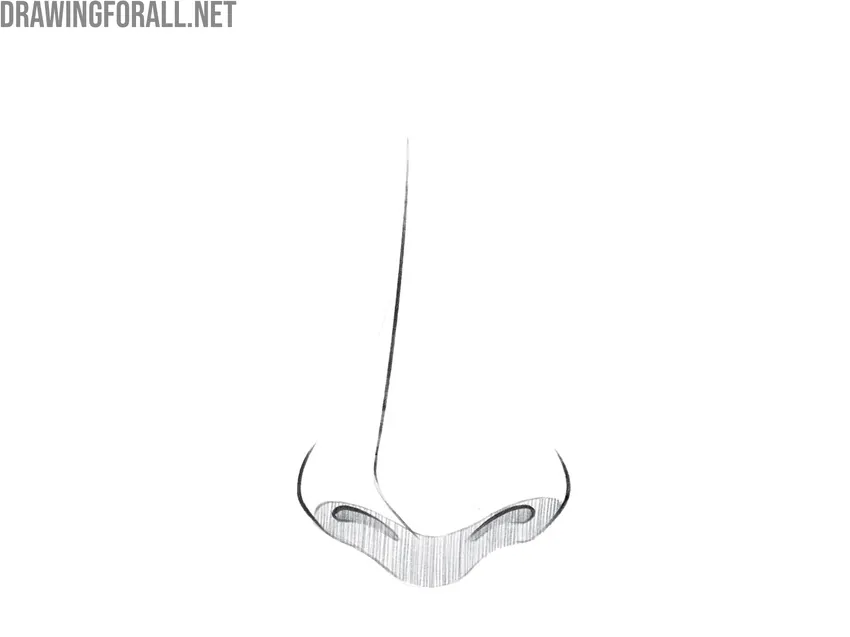 Finished front-view anime nose with clean contours and hatched shadows.