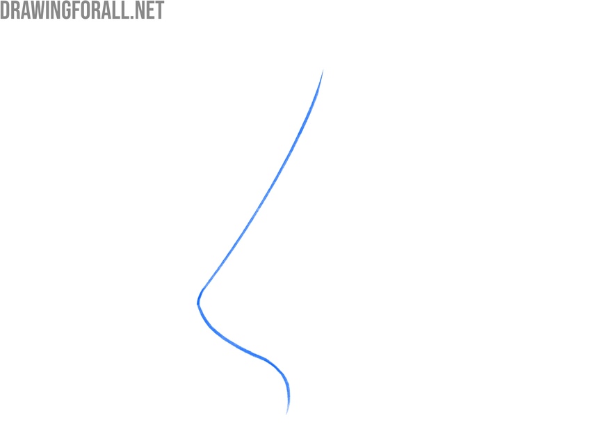 Outlining the side-view anime nose with a long smooth profile line.
