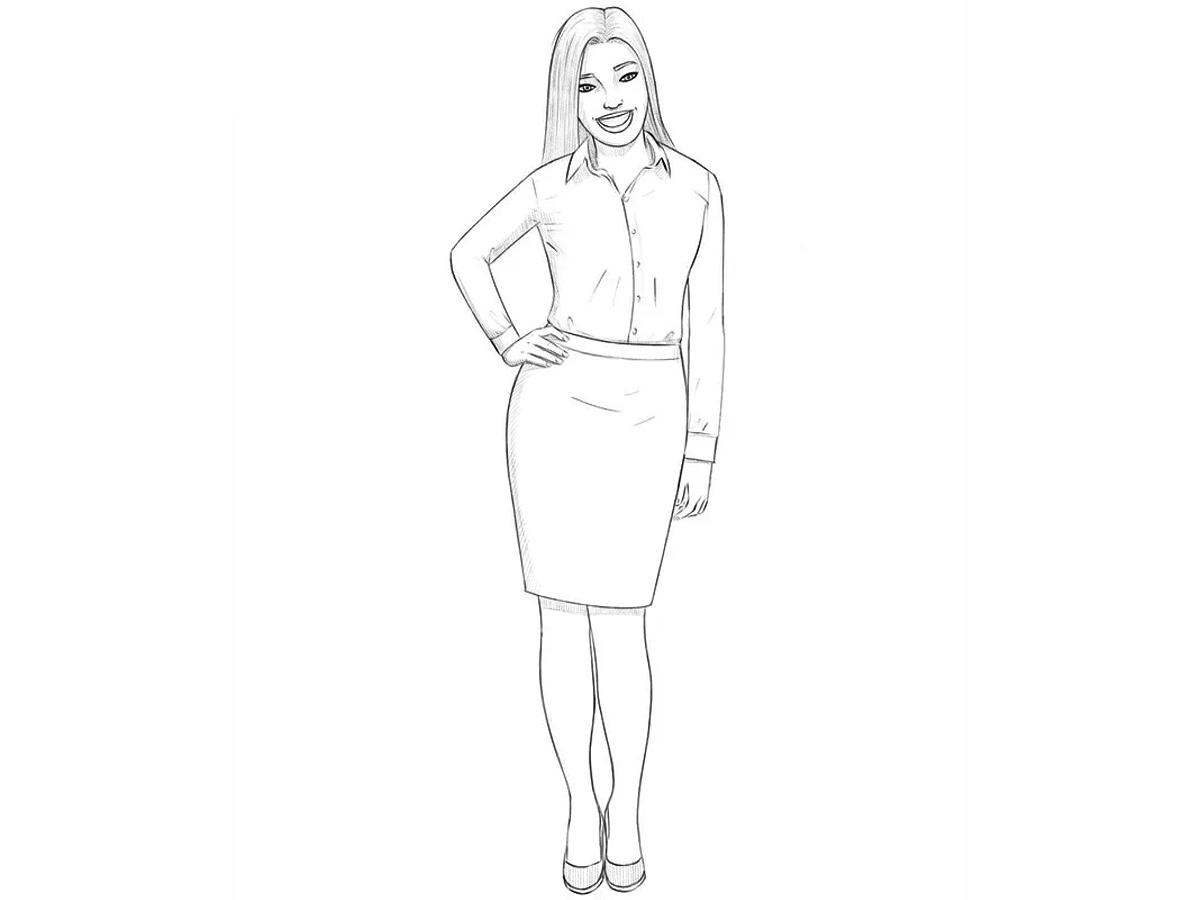 Completes woman drawing with realistic shadows and details.
