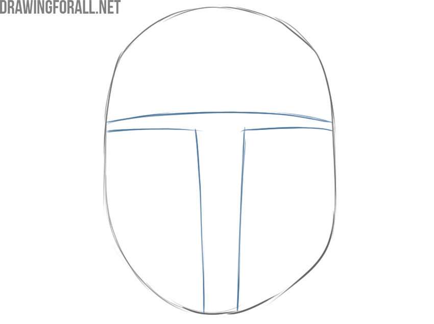 Drawing the T-shaped visor opening across the Mandalorian helmet.