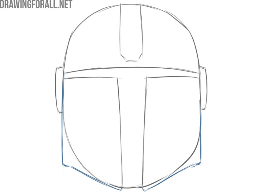 Connecting the helmet side pieces to the vertical visor with angled lines.