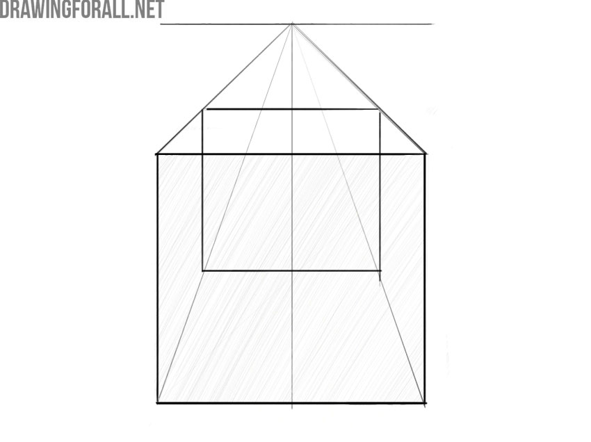 Linear perspective diagram showing the horizon line and a vanishing point.