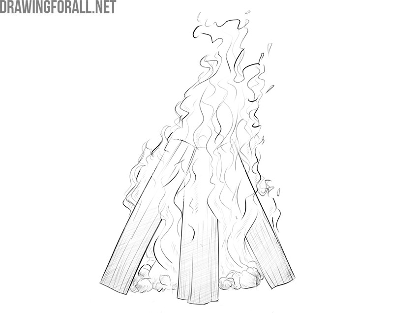 how to draw a campfire