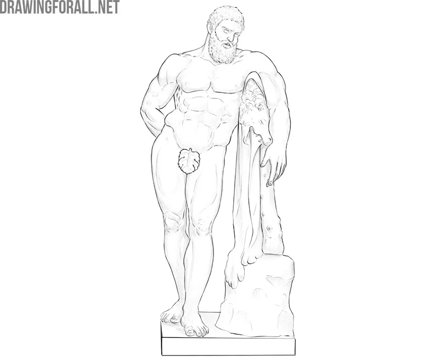 Drawing of the Farnese Hercules showing the proportions of a muscular male figure.