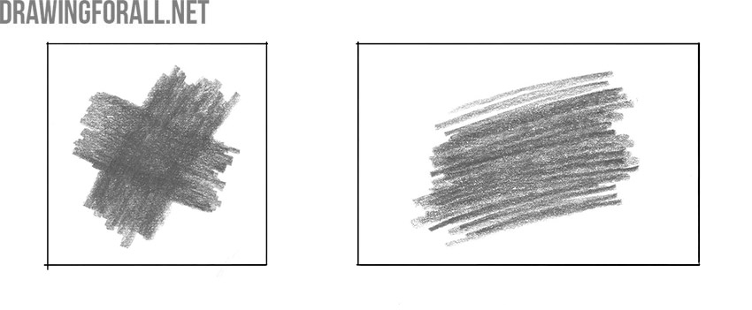 Two simple composition exercises showing dark strokes placed inside square and rectangular frames.