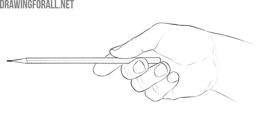 Overhand grip with the pencil resting across the fingers.