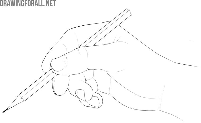 Tripod grip with the pencil held between the thumb and fingers.