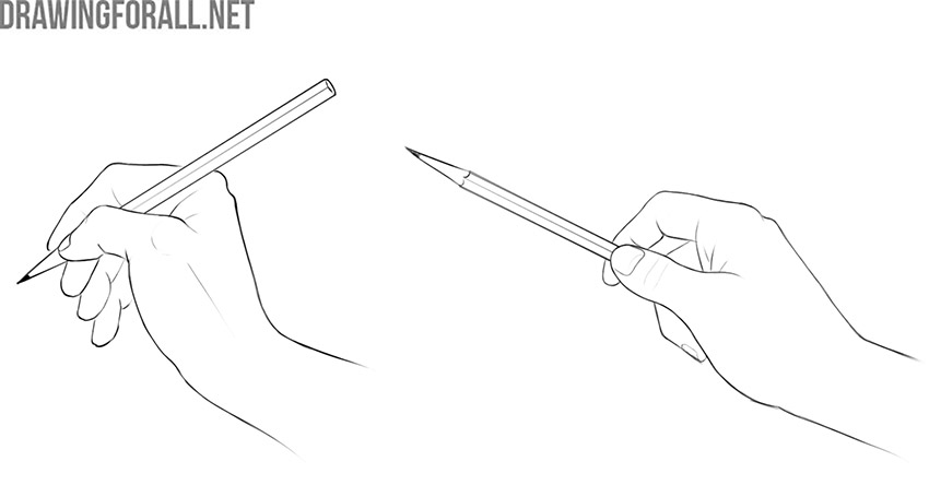 Two common ways to hold a pencil for drawing.