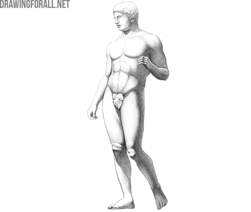 Drawing of a classical male figure demonstrating natural human body proportions.