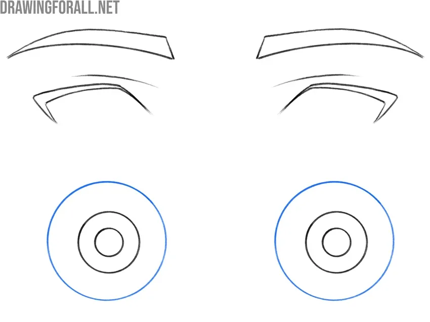 Anime eyes deconstructed into simple lines and elements