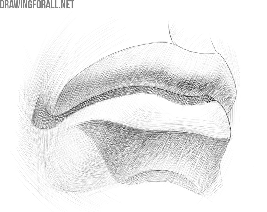 Close-up view of the mouth showing the upper and lower lips and surrounding facial forms.