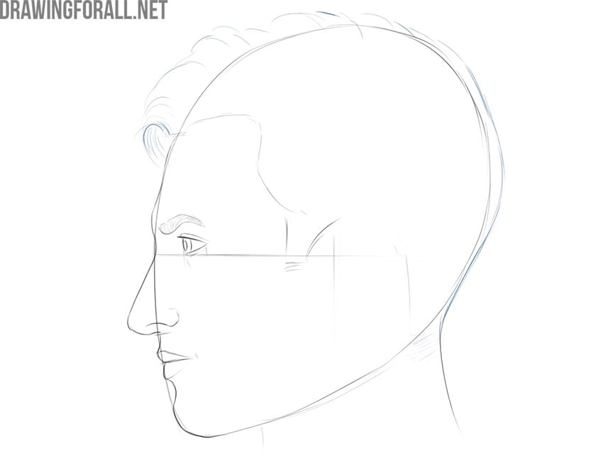 how to draw a face from the side step by step