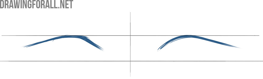 Draw the upper eyelids of the anime eyes