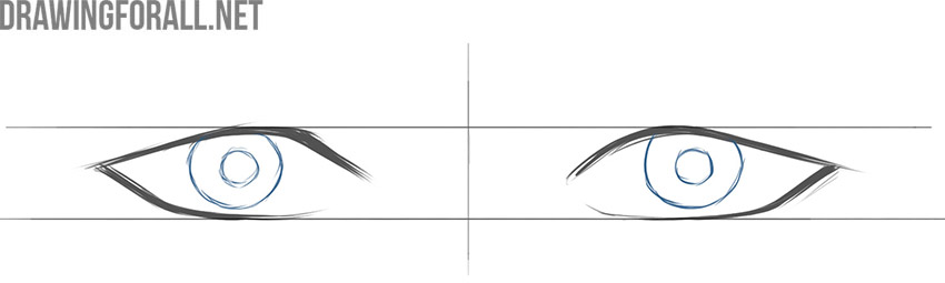 Draw the pupils inside the anime boy eyes