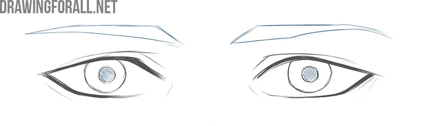 Add hatching and draw the anime eyebrows