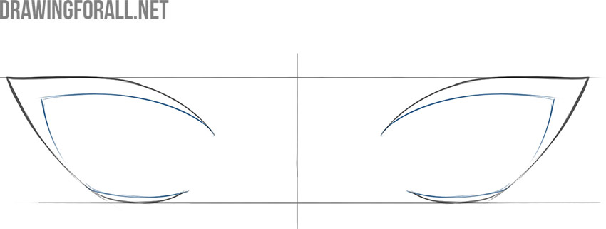 Sketch the smooth inner eyelid lines