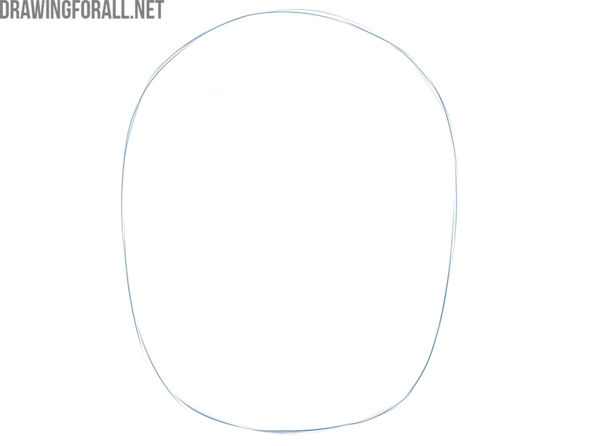 Sketching the baby’s face with a light oval outline