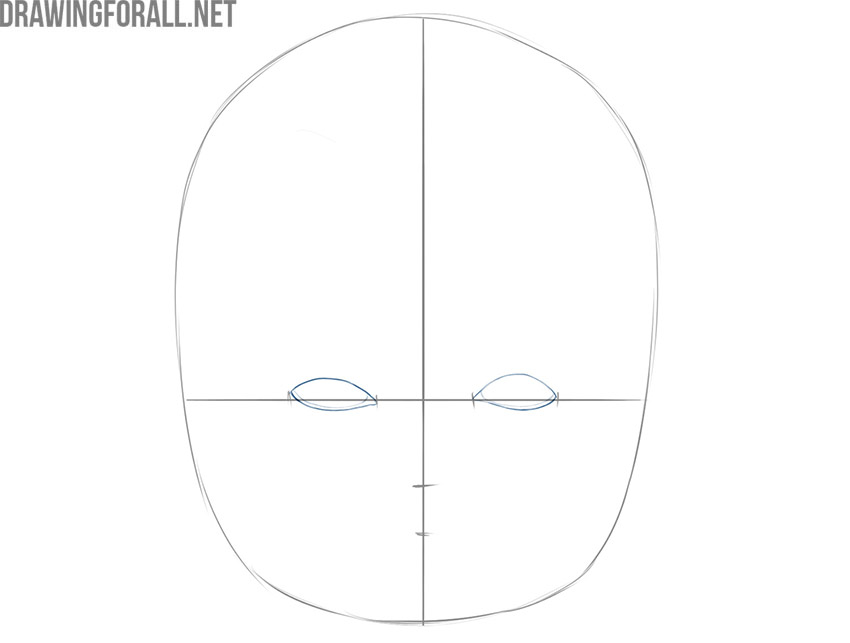 Sketching the baby’s large eyes with light construction lines