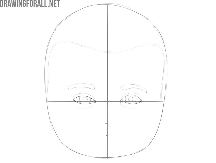 Drawing the baby’s hairline and simple eyebrows