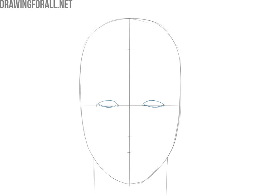 Outlining the boy’s eyes along the horizontal guideline