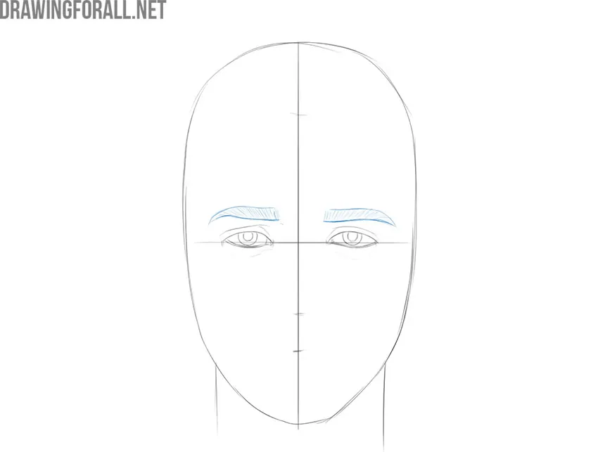 Drawing the boy’s eyebrows above the eyes