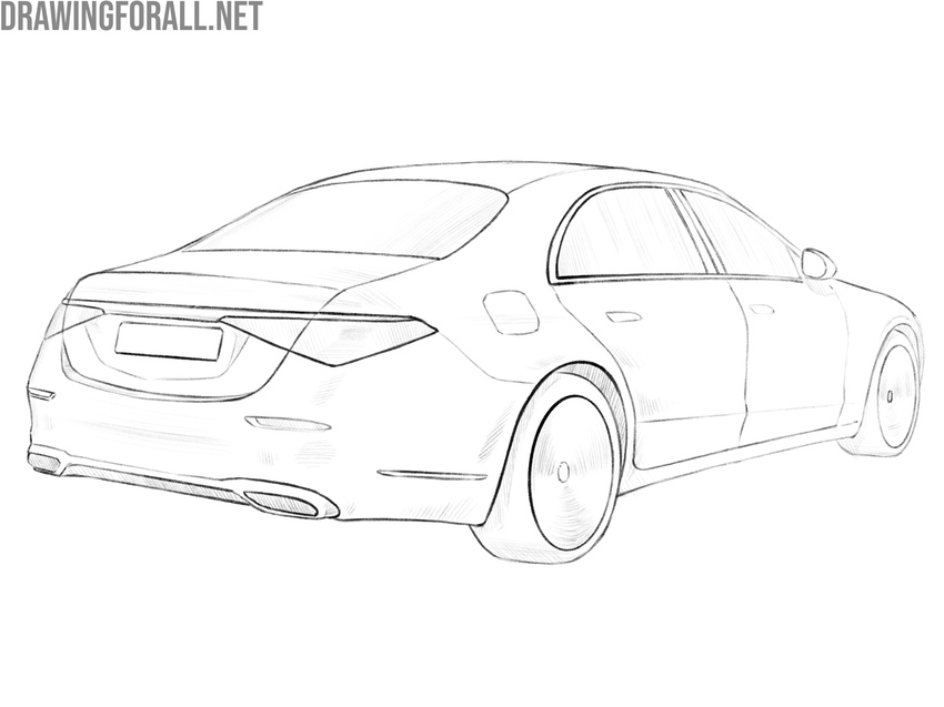 Example of a car drawn from the rear three-quarter perspective