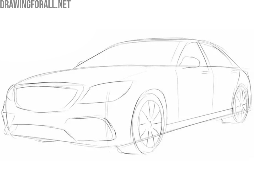Sketch the doors and wheel rims
