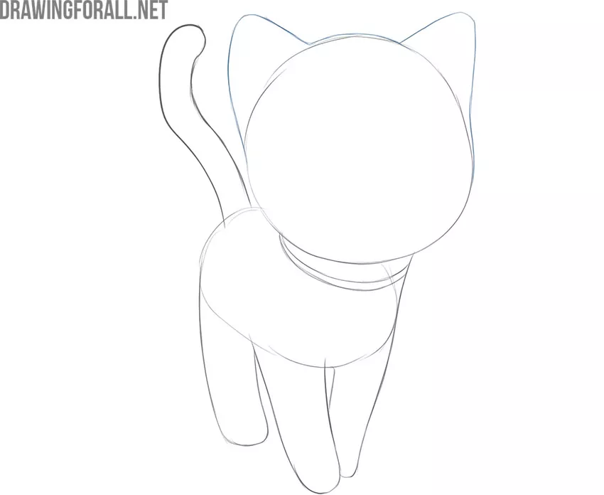 Draw the ears of the cartoon cat