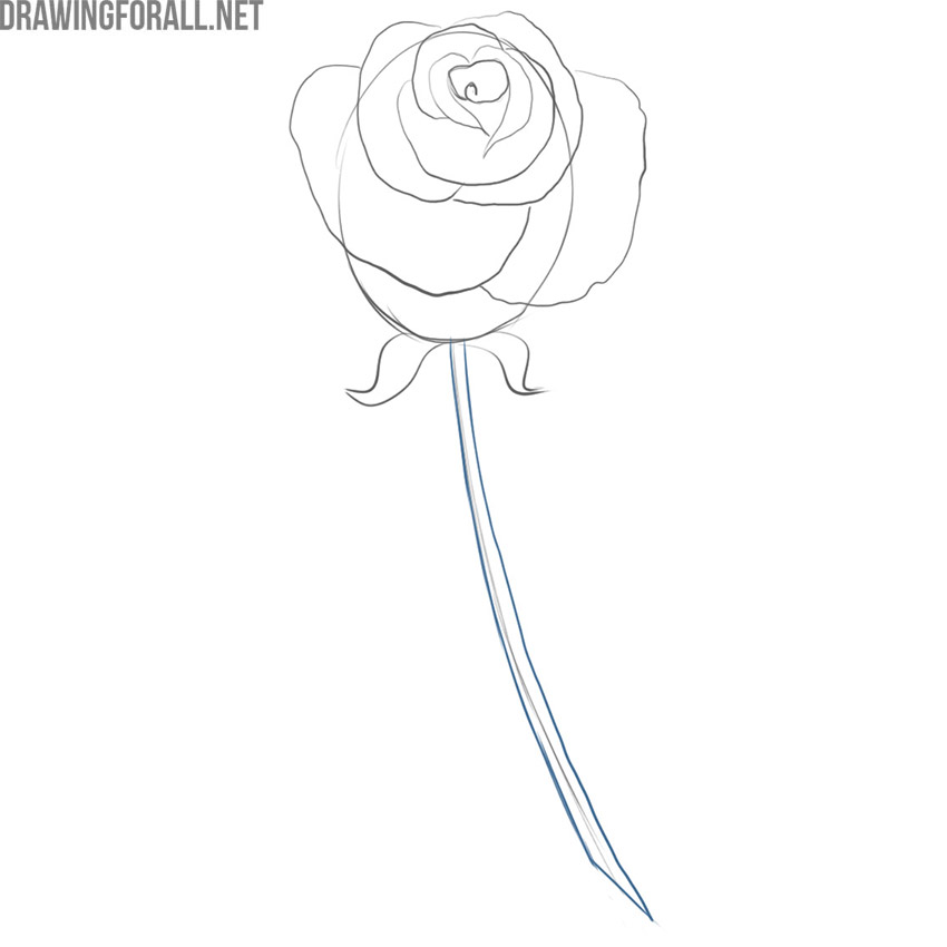 Draw the cartoon stem of the rose
