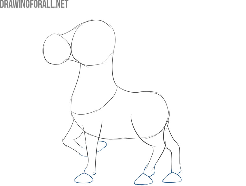 Adding small triangular hooves to the cartoon zebra's legs