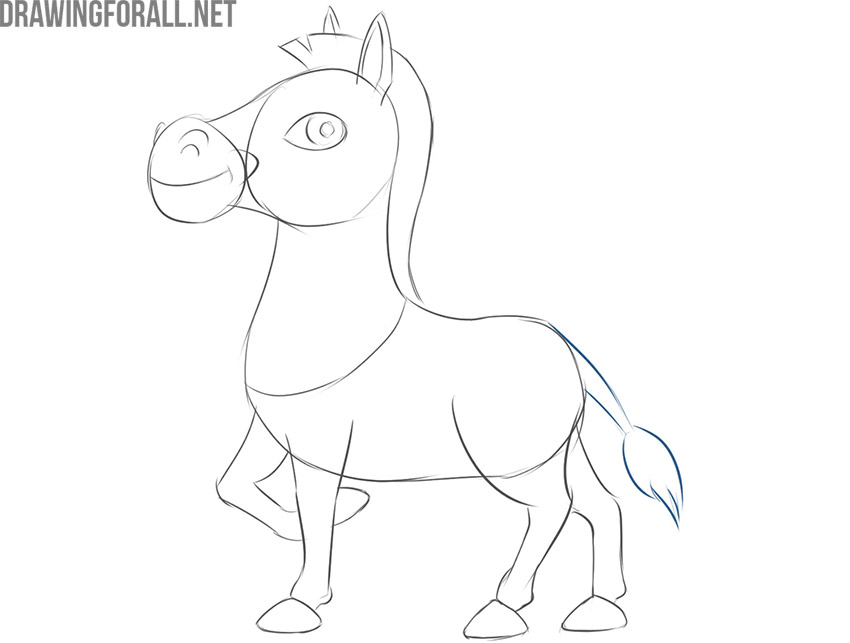 Adding the cartoon zebra's short tail with a fluffy tassel
