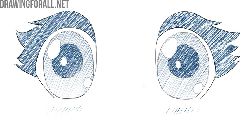 Shade the drawing of chibi eyes