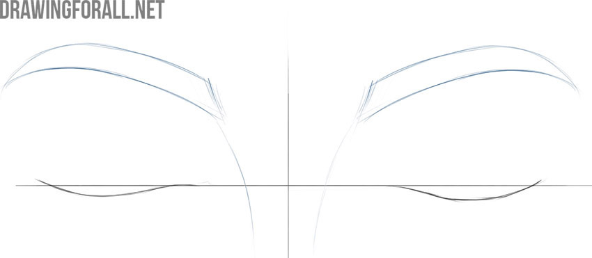 Draw the eyebrows above the eyes