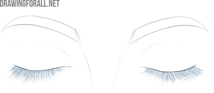 Draw the eyelashes of the closed eyes
