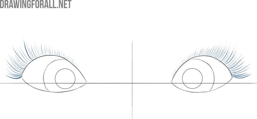 Draw thick symmetrical eyelashes