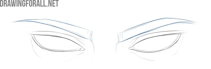 Sketch the angled eyebrow shapes