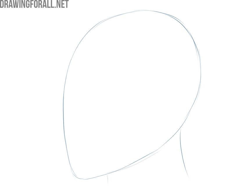 Sketching the side-view head shape with a simple neck outline