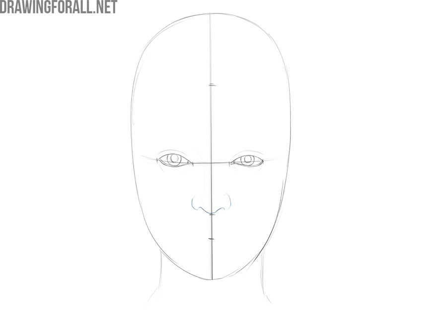 Draw the girl’s nose on the face
