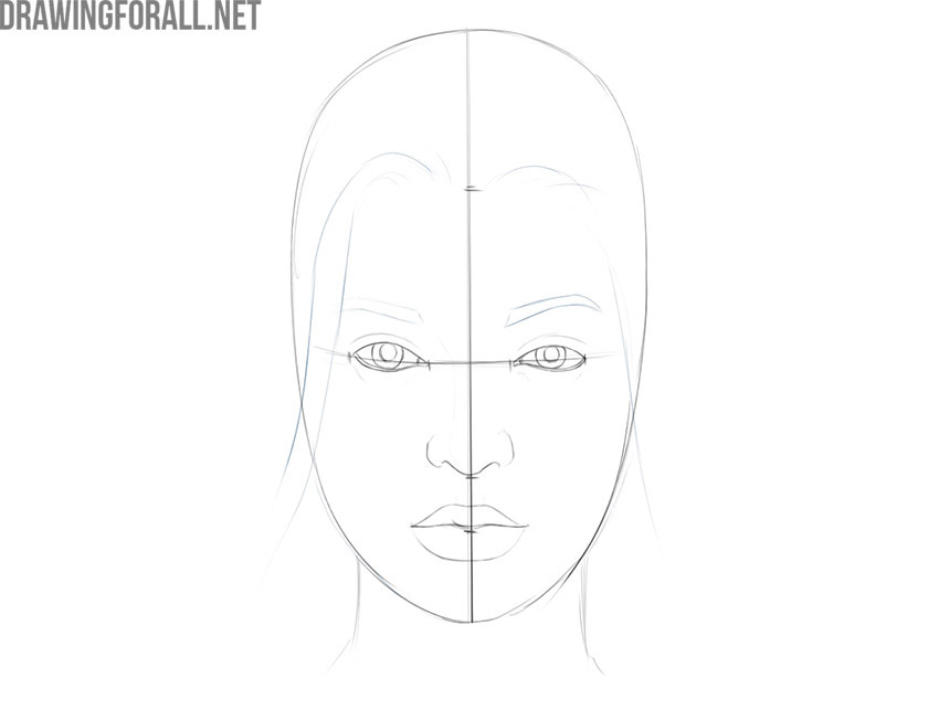 Draw the girl’s eyebrows and hair