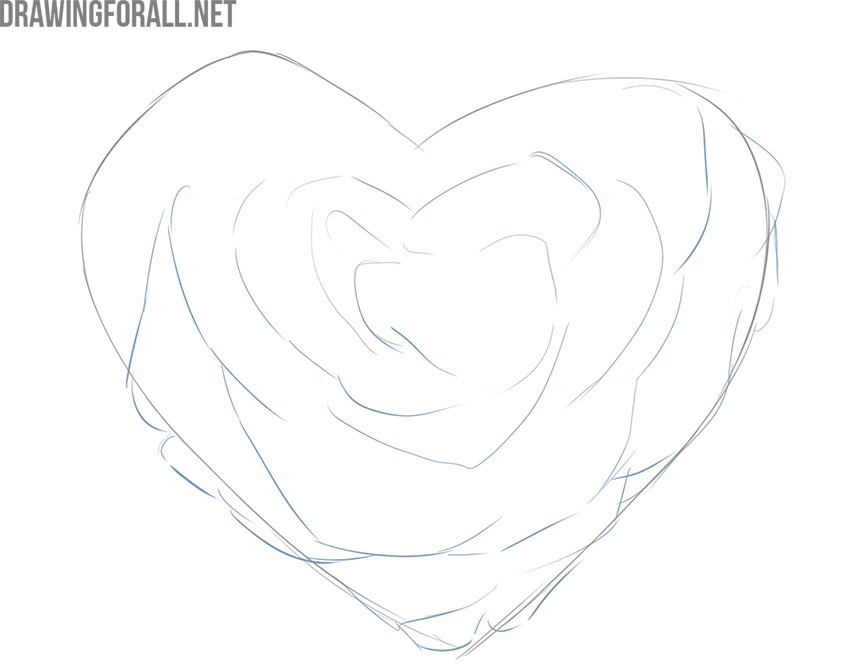 Blocking in the main rose petals inside the heart shape