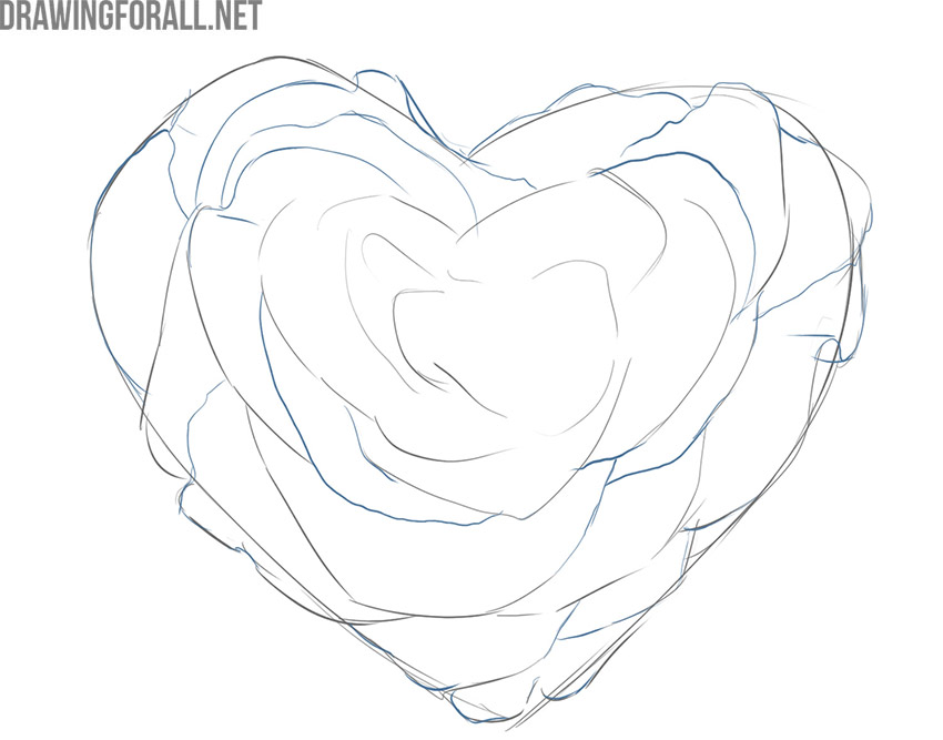 Refining the outer petals of the heart-shaped rose