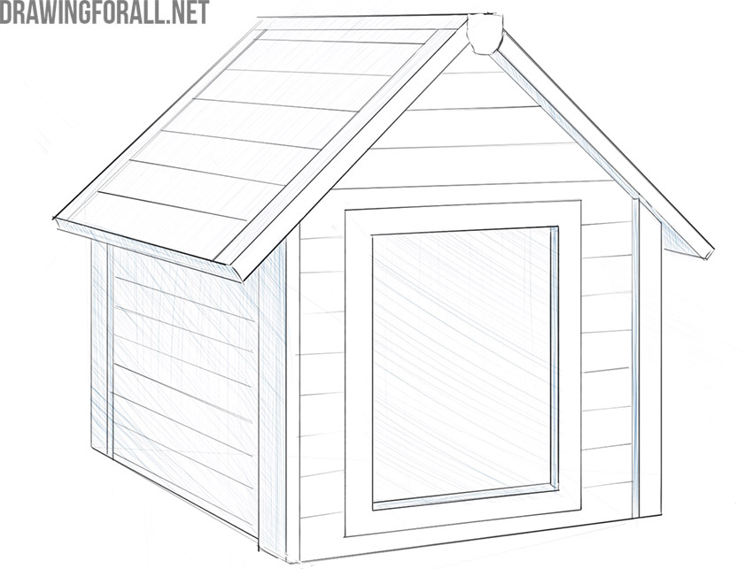 how to draw a dog house easy