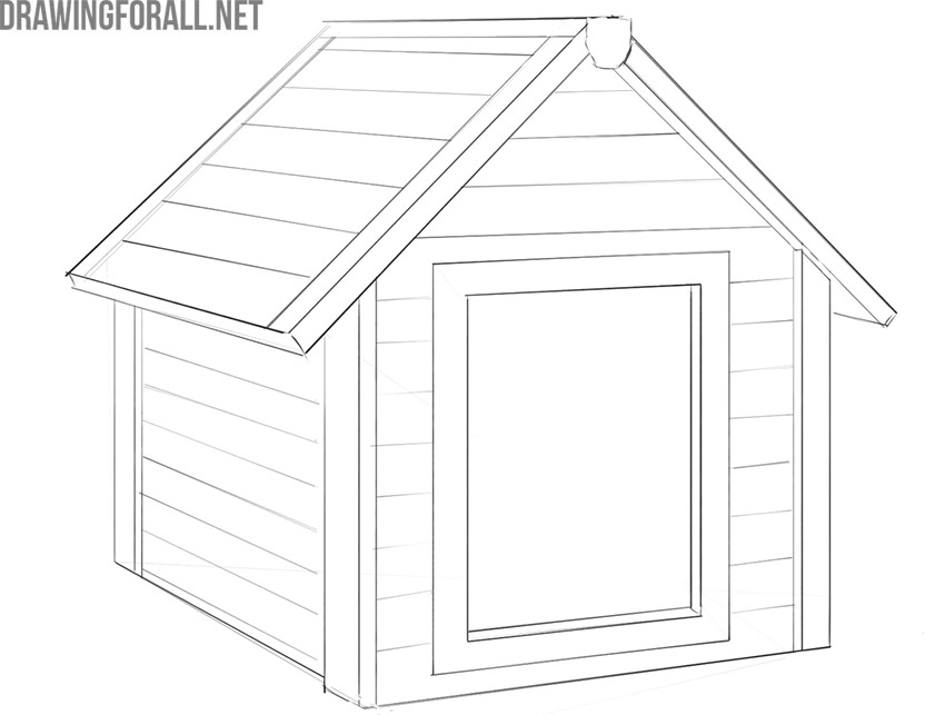 how to draw a dog house step by step