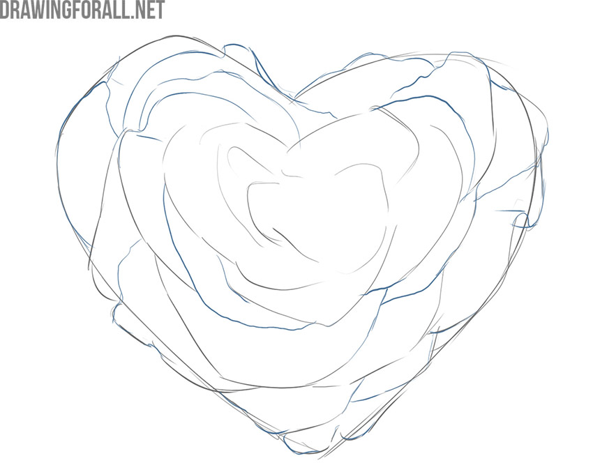 how to draw a heart rose easy