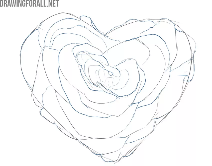 how to draw a heart rose step by step