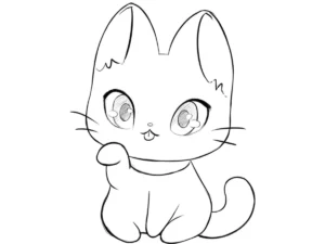 Kawaii cat drawing within simplified chibi proportions.