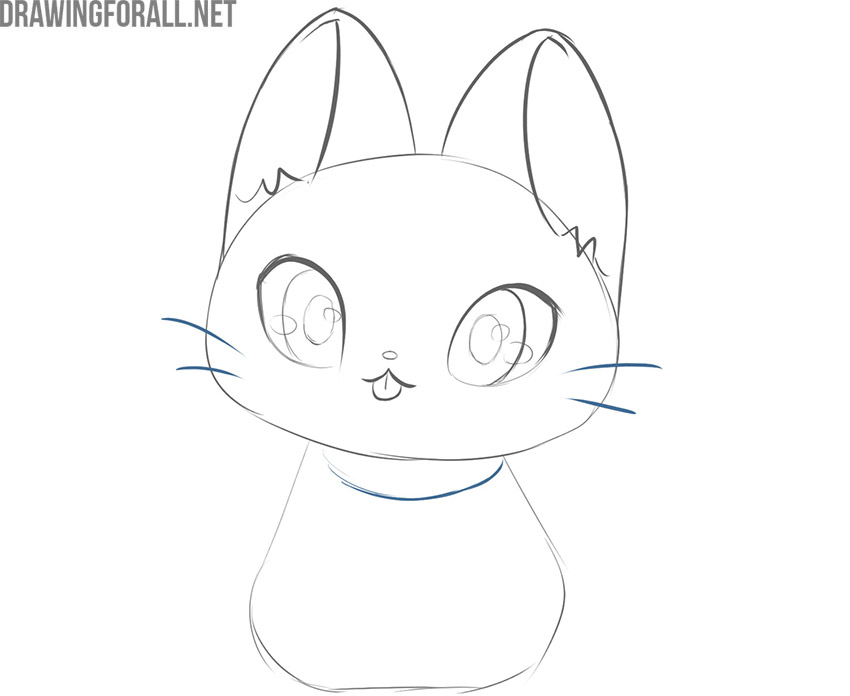 Sketch the whiskers and collar