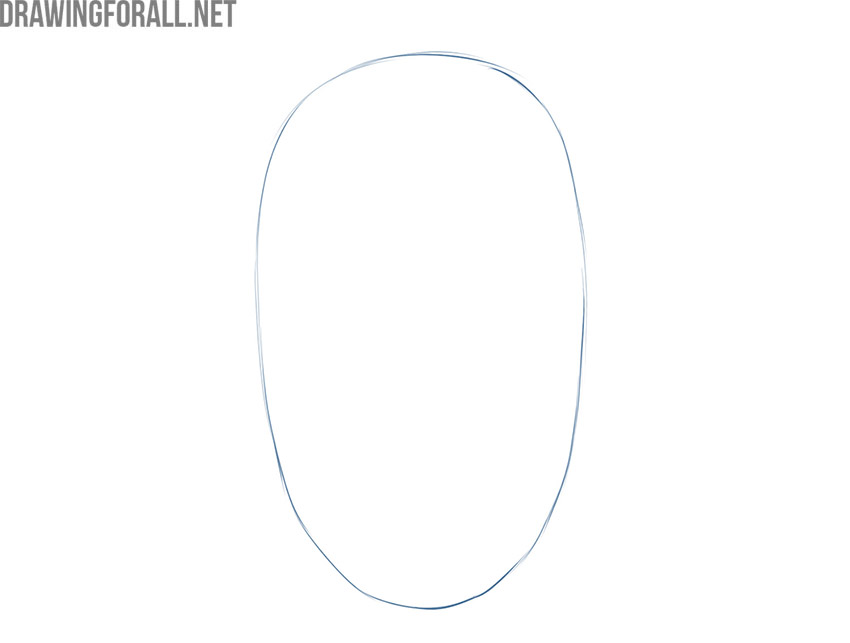 Sketching the basic oval shape of the male head.